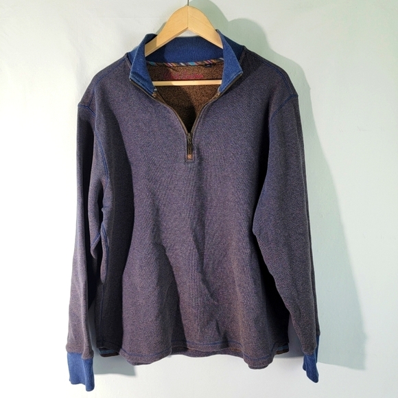 Robert Graham Mens Pullover Waffle Knit Sweater SZ L Blue 1/4 Zip Cotton Rainbow - Picture 1 of 12